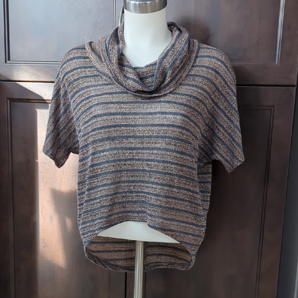 Edge Navy and Beige Striped Cowl Neck Sweater